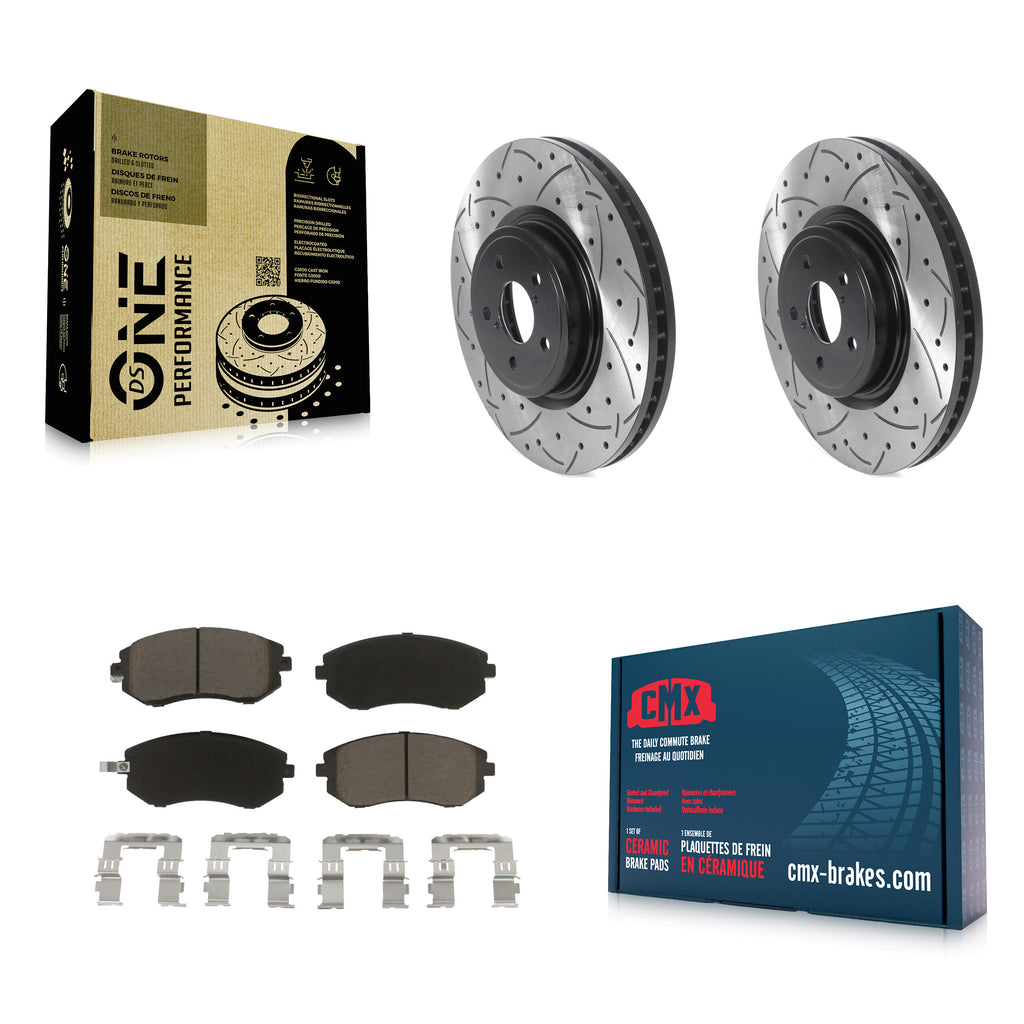 Front Coated Drilled Slotted Disc Brake Rotors Ceramic Pad Kit For Subaru Legacy