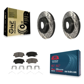 Front Coated Drilled Slot Disc Brake Rotor & Ceramic Pad Kit For Hyundai Elantra