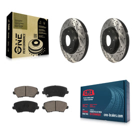 Front Drilled Slot Brake Rotor Ceramic Pad Kit For Kia Forte Hyundai Veloster GT