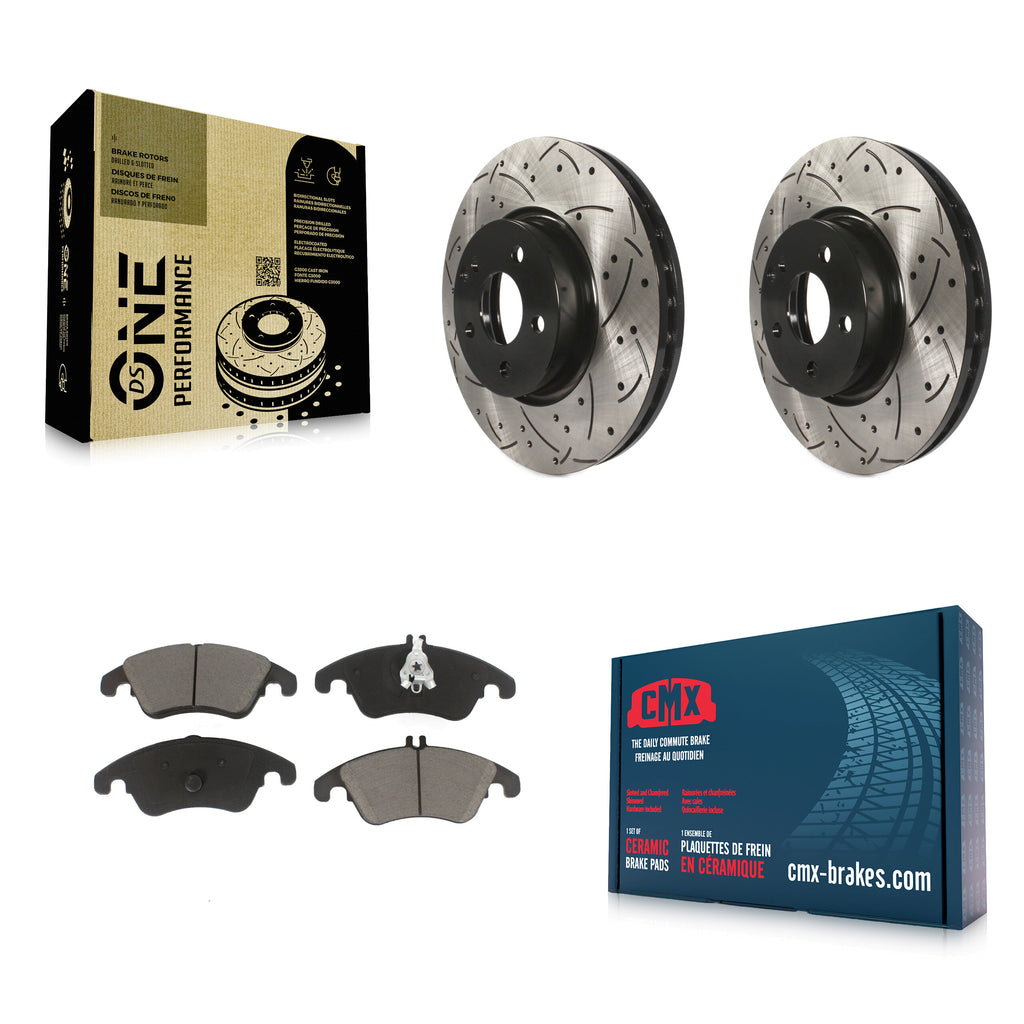 Front Drilled Slot Brake Rotors Ceramic Pad Kit For Mercedes-Benz E350 C300 C350