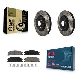 [Front] 2013 Ford Explorer Sport Performance Drilled & Slotted Brake Rotor & Ceramic Pads Kit For Max Braking