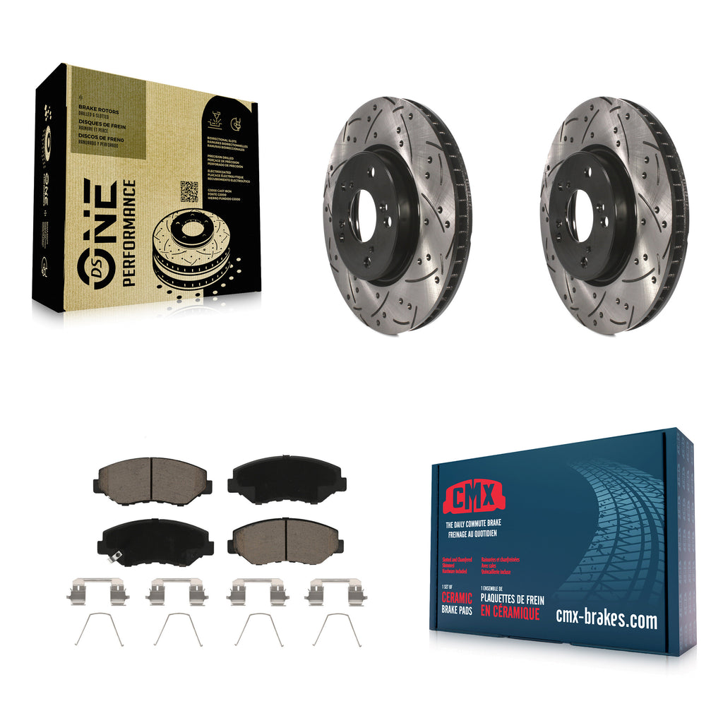 Front Coated Drilled Slotted Disc Brake Rotors & Ceramic Pad Kit For Honda Civic