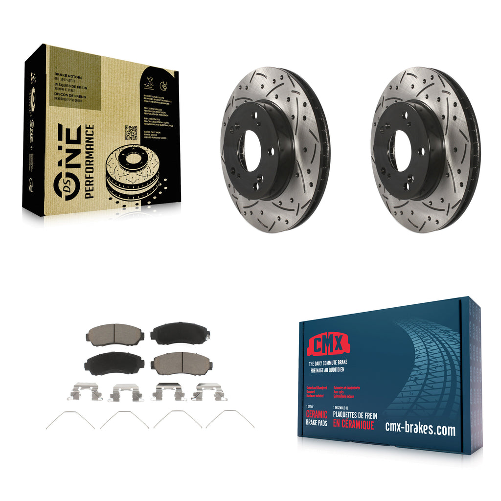 Front Coated Drilled Slotted Disc Brake Rotors & Ceramic Pad Kit For Honda Civic