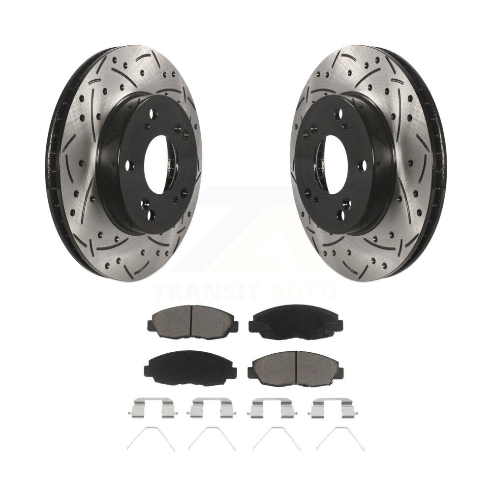 Front Coated Drilled Slotted Disc Brake Rotors & Ceramic Pad Kit For Honda Civic