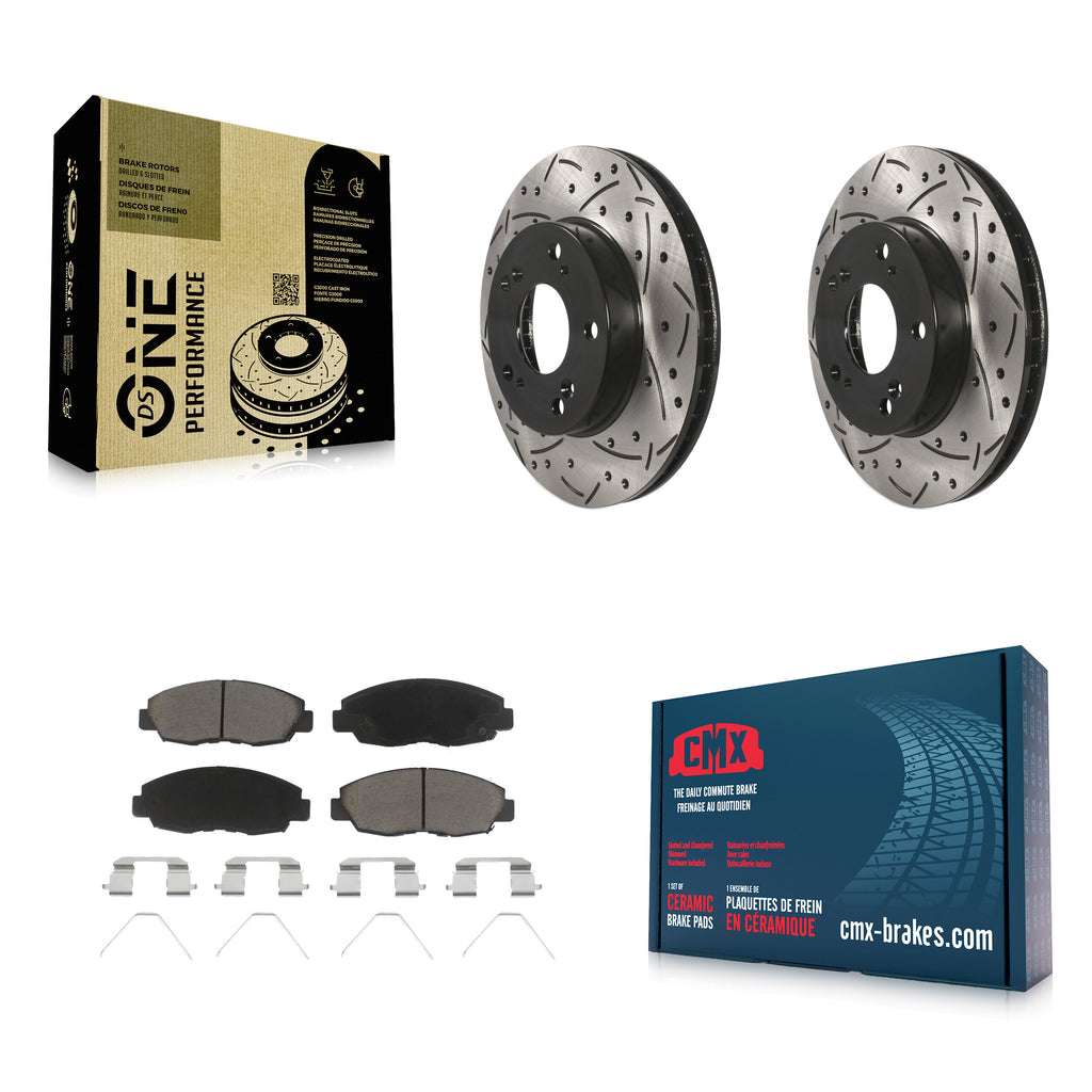 Front Coated Drilled Slotted Disc Brake Rotors & Ceramic Pad Kit For Honda Civic