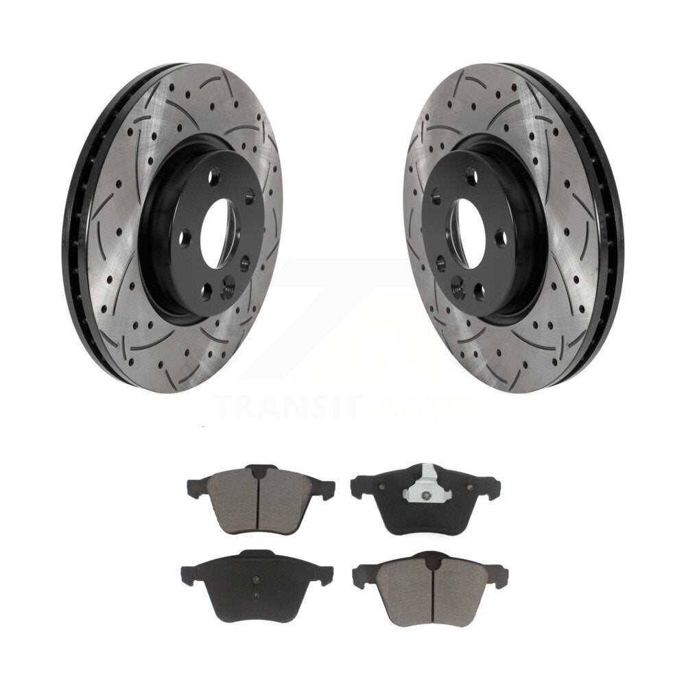 Front Coated Drilled Slotted Disc Brake Rotors And Ceramic Pad Kit For Volvo V70