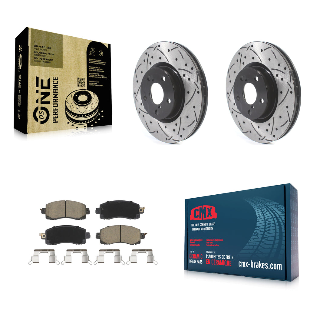 Front Coated Drilled Slotted Disc Brake Rotor Ceramic Pad Kit For Subaru Impreza