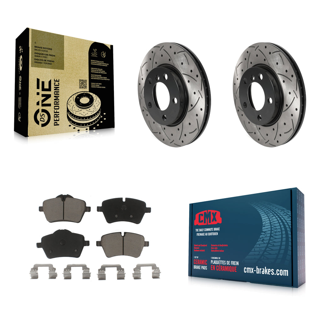 Front Drill Slot Brake Rotors Ceramic Pad Kit For Mini Cooper Countryman Paceman
