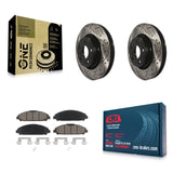 Front Coated Drilled Slotted Disc Brake Rotor & Ceramic Pad Kit For Ford Mustang