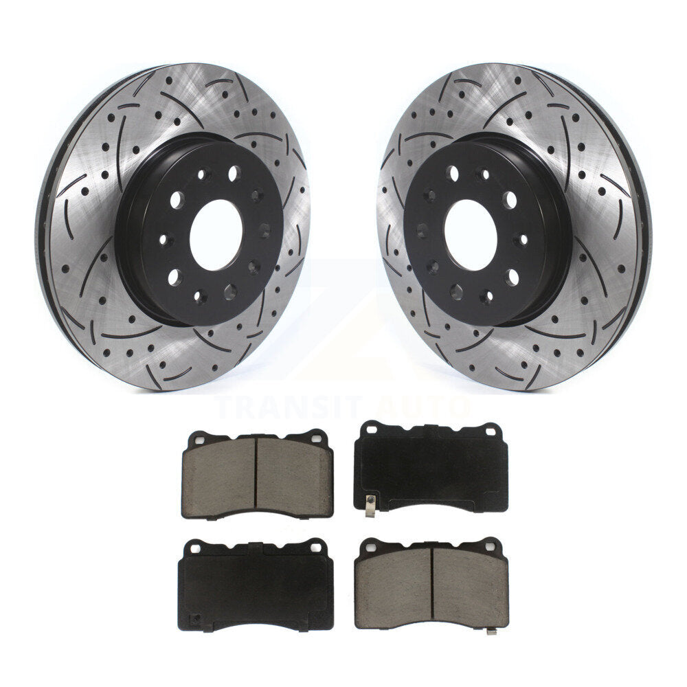 Front Drilled Slot Brake Rotor Ceramic Pad Kit For Chevrolet Camaro Cadillac CTS