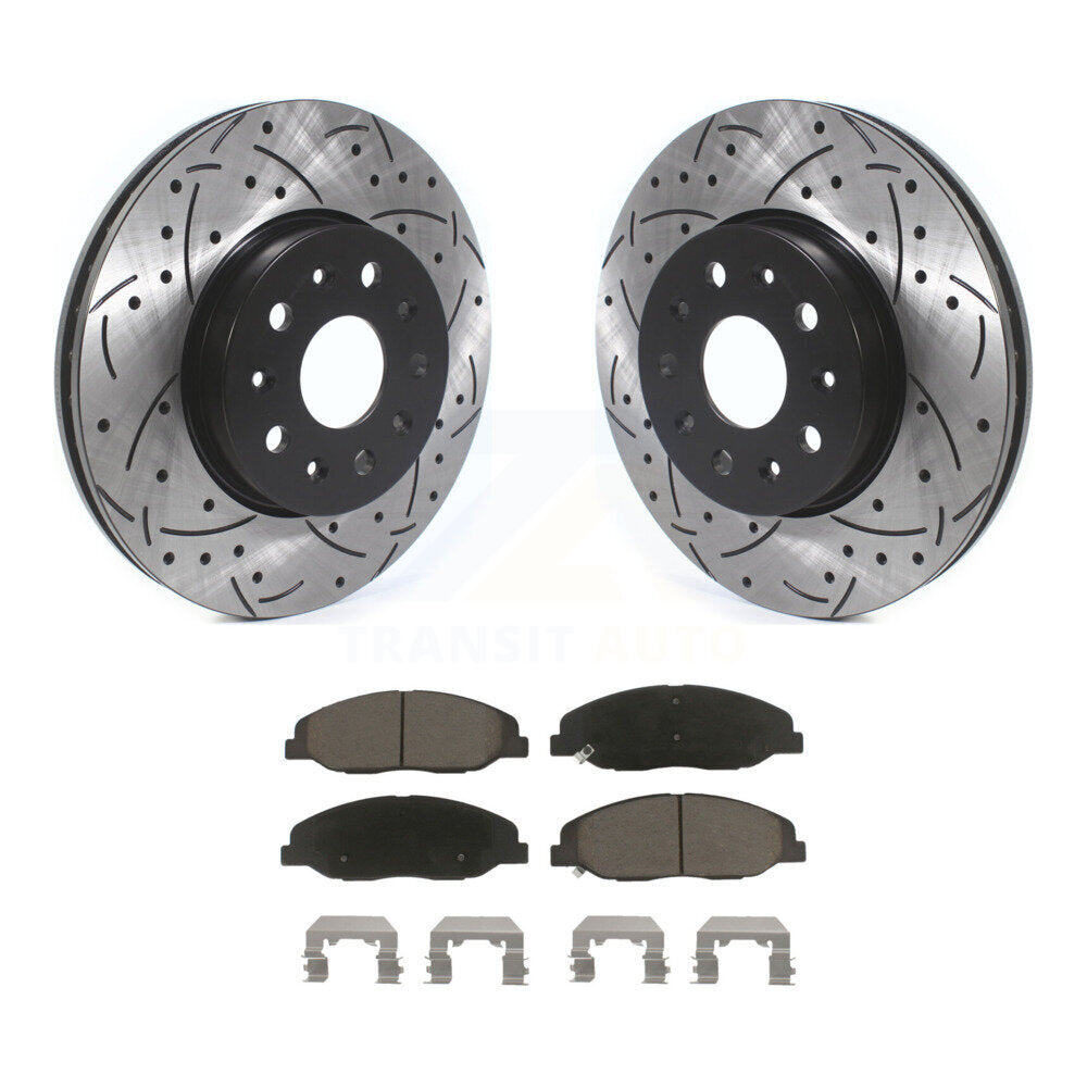 Front Coated Drilled Slotted Disc Brake Rotor & Ceramic Pad Kit For Cadillac CTS