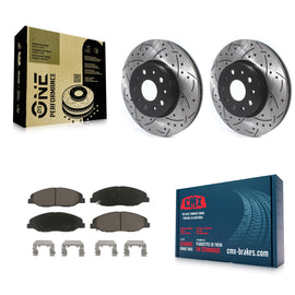 Front Coated Drilled Slotted Disc Brake Rotor & Ceramic Pad Kit For Cadillac CTS