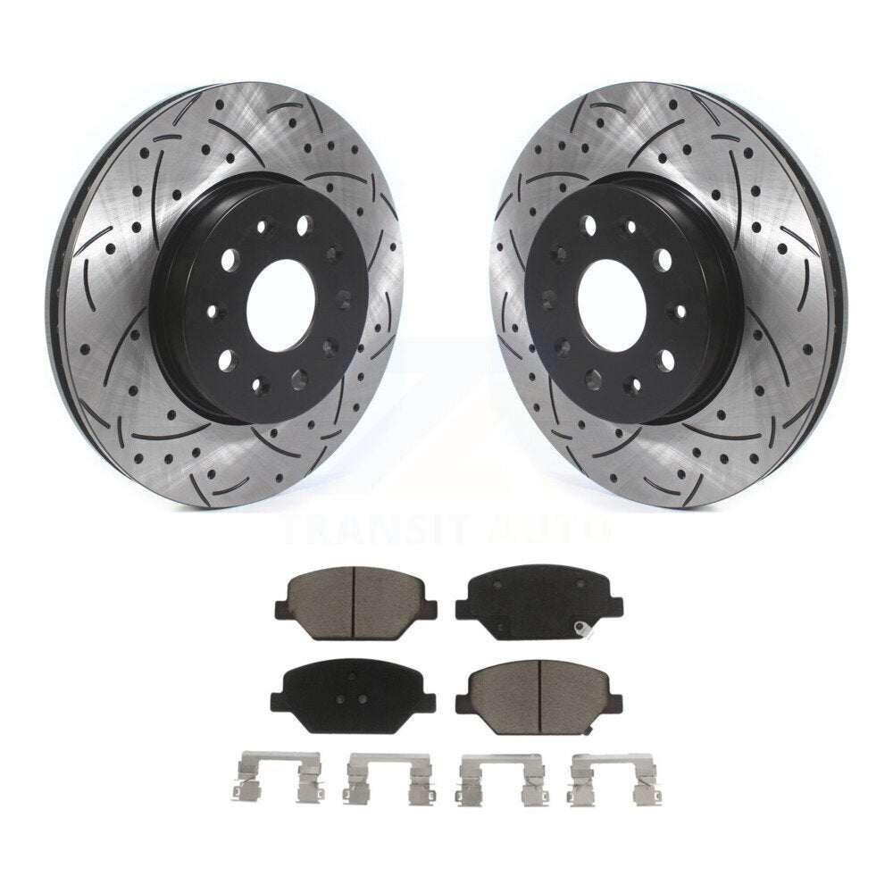 Front Coated Drilled Slot Disc Brake Rotors Ceramic Pad Kit For Chevrolet Camaro