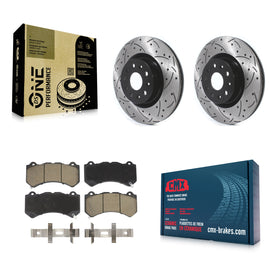 Front Coated Drilled Slotted Disc Brake Rotor & Ceramic Pad Kit For Cadillac CTS