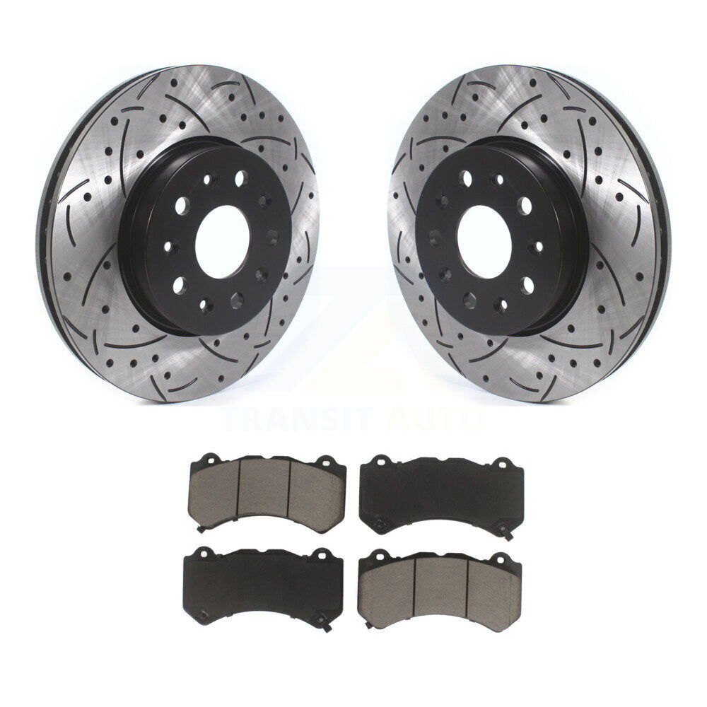 Front Drilled Slot Brake Rotors Ceramic Pad Kit For 19-20 Chevrolet Camaro LT/LS