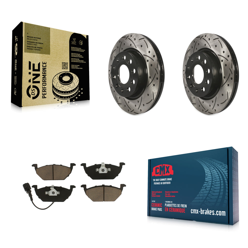 Front Coated Drilled Slot Disc Brake Rotors Ceramic Pad Kit For Volkswagen Jetta
