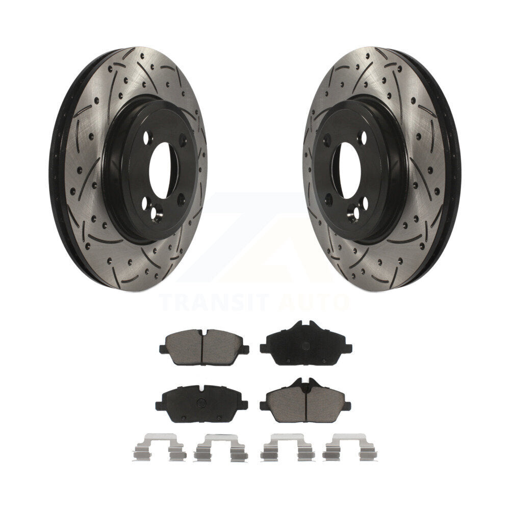 Front Coated Drilled Slotted Disc Brake Rotors & Ceramic Pad Kit For Mini Cooper