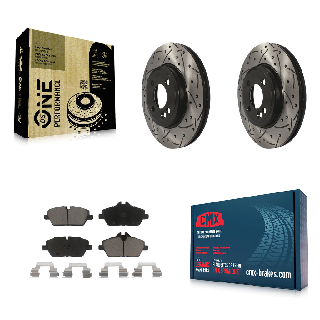 Front Coated Drilled Slotted Disc Brake Rotors & Ceramic Pad Kit For Mini Cooper