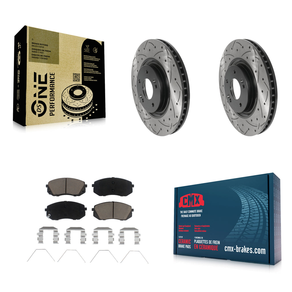 Front Drill Slot Disc Brake Rotors Ceramic Pad Kit For Hyundai Sonata Kia Optima
