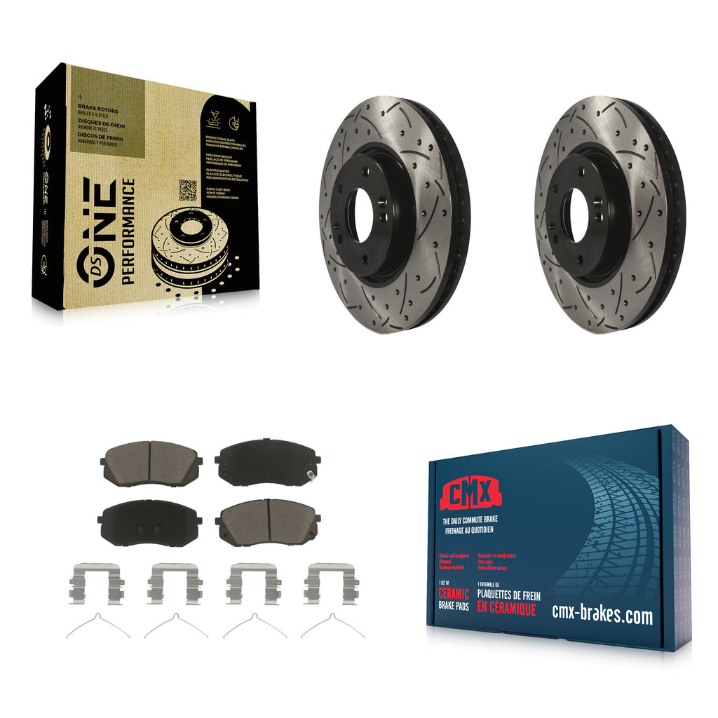 Front Coated Drilled Slotted Disc Brake Rotor Ceramic Pad Kit For Hyundai Sonata
