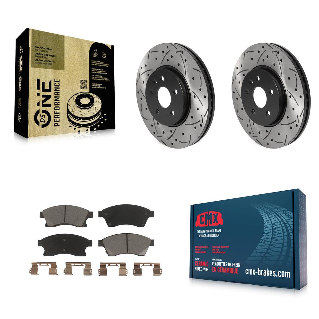 [Front] 2013-2014 Chevrolet Sonic RS Performance Drilled & Slotted Brake Rotor & Ceramic Pads Kit For Max Braking