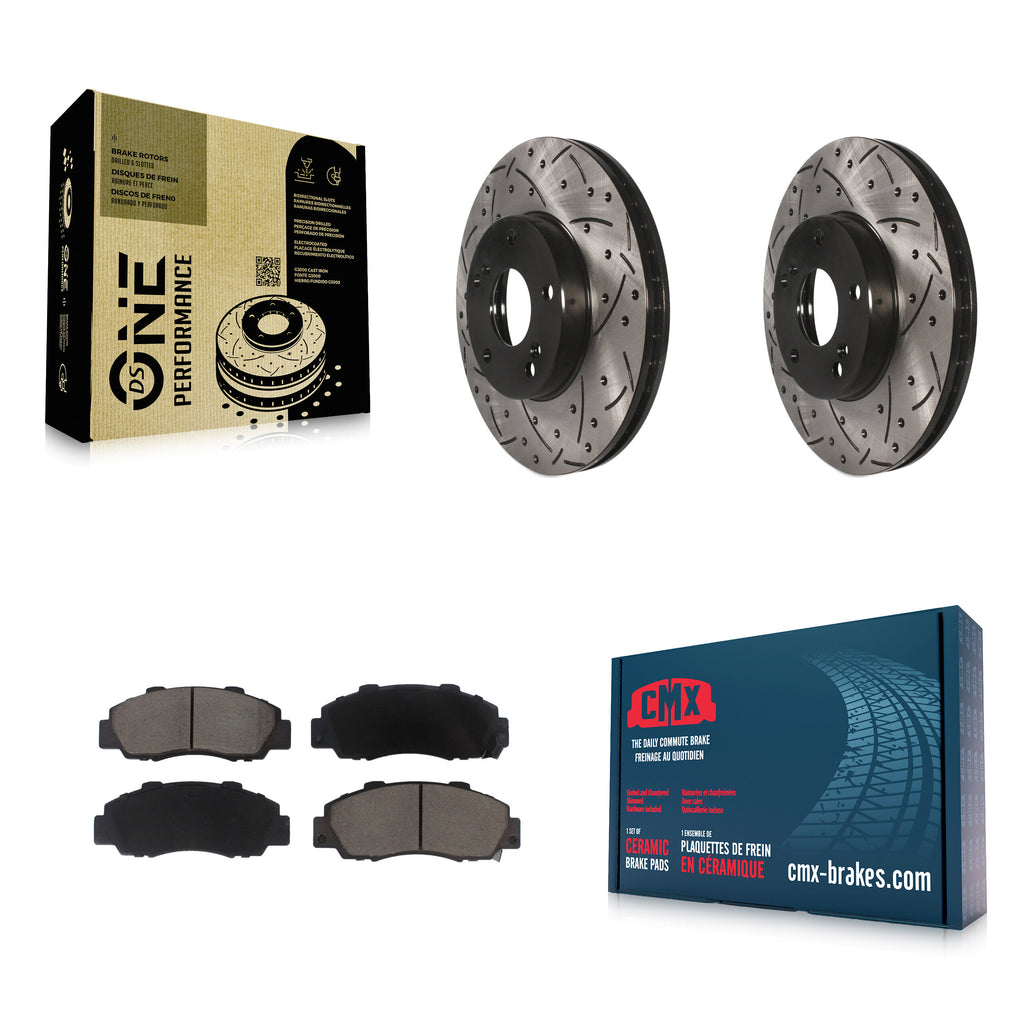 [Front] 1998-2002 Honda Accord 3.0L Performance Drilled & Slotted Brake Rotor & Ceramic Pads Kit For Max Braking