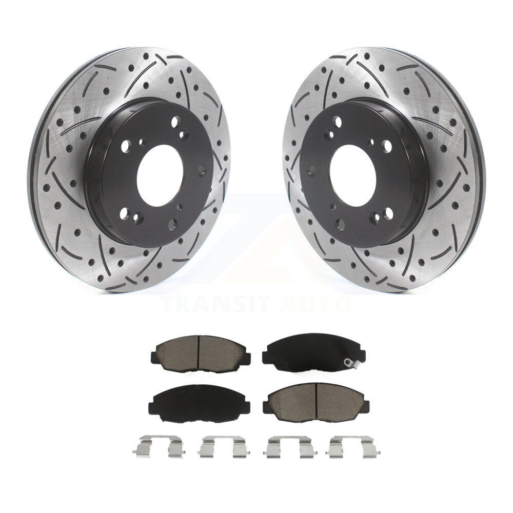 Front Coated Drilled Slotted Disc Brake Rotors & Ceramic Pad Kit For Honda Civic