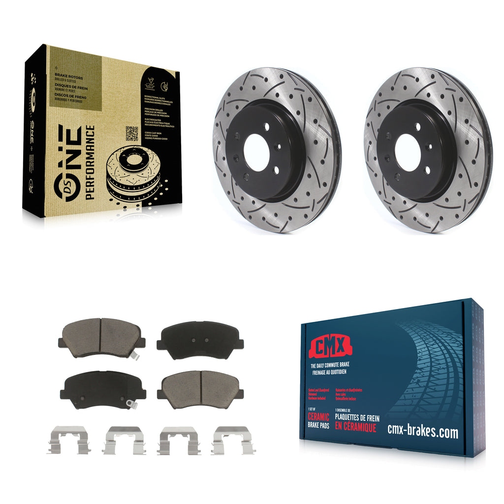 Front Coated Drilled Slotted Disc Brake Rotors And Ceramic Pads Kit For Kia Rio