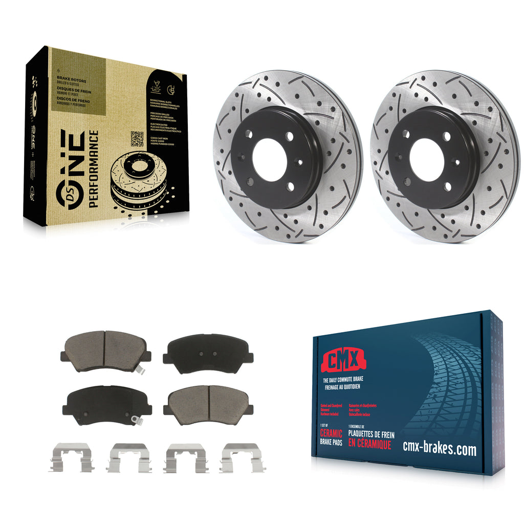Front Drilled Slot Disc Brake Rotor & Ceramic Pad Kit For Hyundai Accent Kia Rio