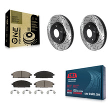 Charger l'image dans la galerie, [Front] 2004-2009 Nissan Quest Performance Drilled &amp; Slotted Brake Rotor &amp; Ceramic Pads Kit For Max Braking