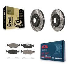 Charger l'image dans la galerie, Front Coated Drilled Slotted Disc Brake Rotors And Ceramic Pads Kit For Fiat 500
