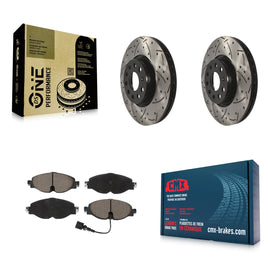 Front Drill Slot Brake Rotors Ceramic Pad Kit For Volkswagen Audi GTI A3 Quattro