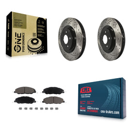 Front Coated Drilled Slotted Disc Brake Rotor & Ceramic Pad Kit For Ford Mustang