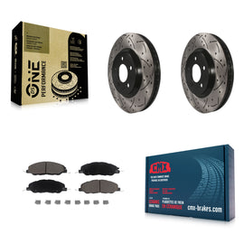 Front Coated Drilled Slotted Disc Brake Rotor & Ceramic Pad Kit For Ford Mustang