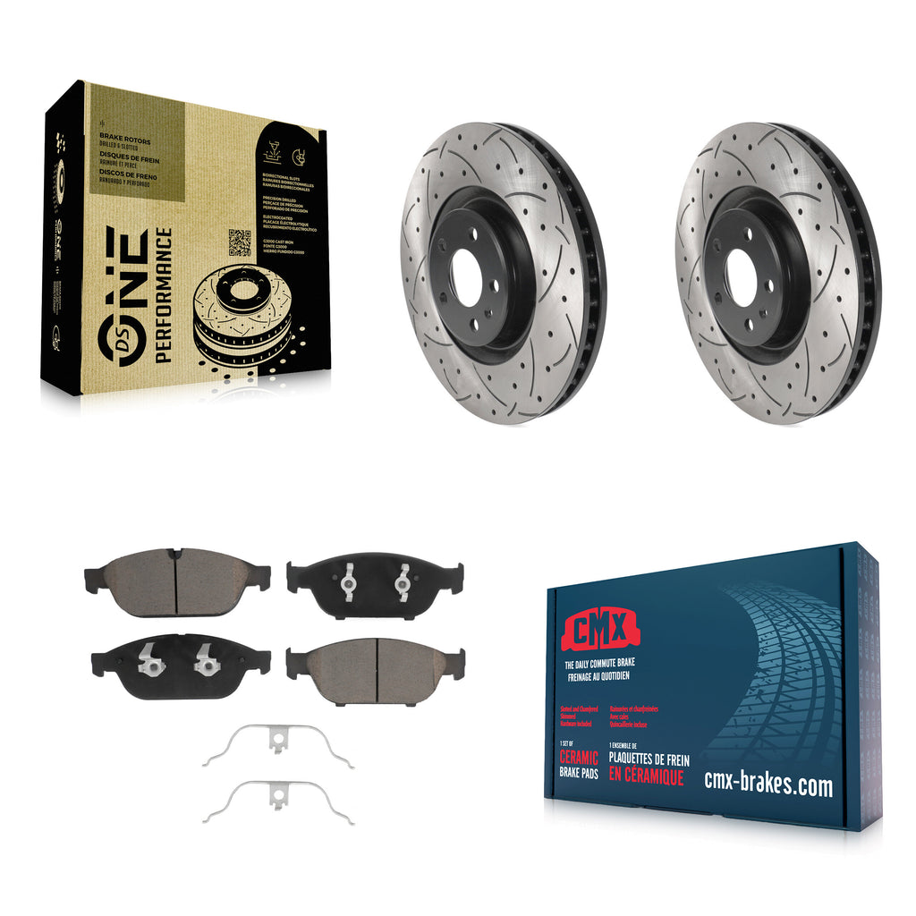 Front Coated Drill Slot Disc Brake Rotors Ceramic Pad Kit For Audi A6 Quattro A7