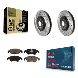 Front Coated Drilled Slotted Disc Brake Rotors And Ceramic Pads Kit For Audi A6