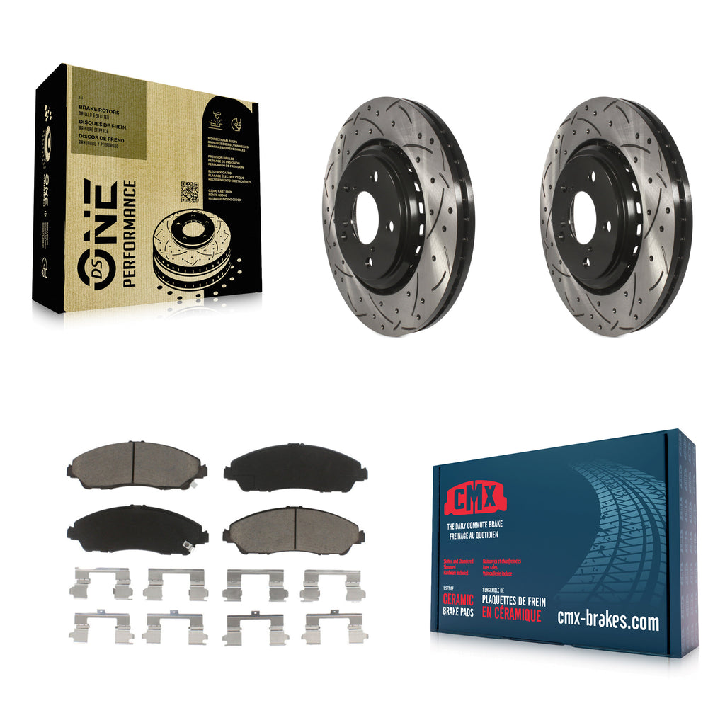 Front Drill Slot Brake Rotor Ceramic Pad Kit For Honda Pilot Acura MDX Ridgeline
