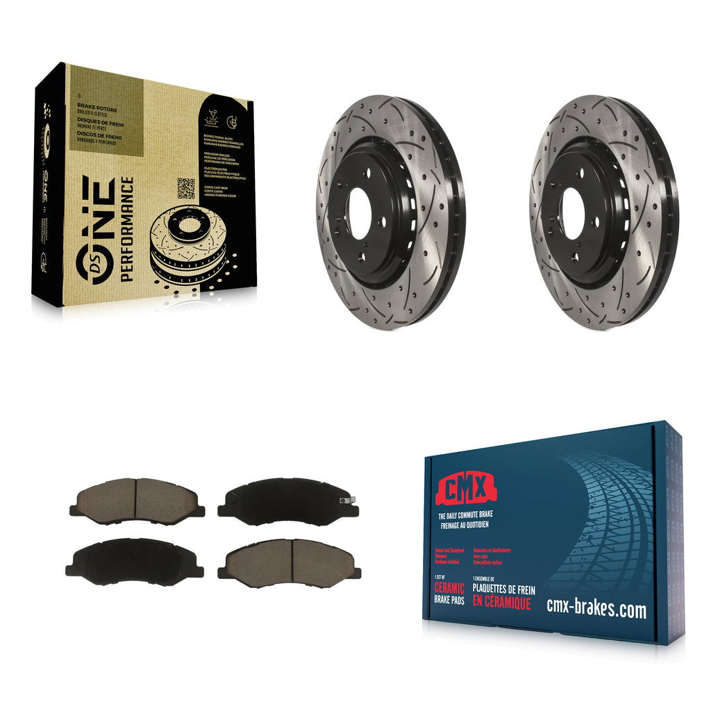 [Front] 2018-2023 Honda Odyssey Performance Drilled & Slotted Brake Rotor & Ceramic Pads Kit For Max Braking