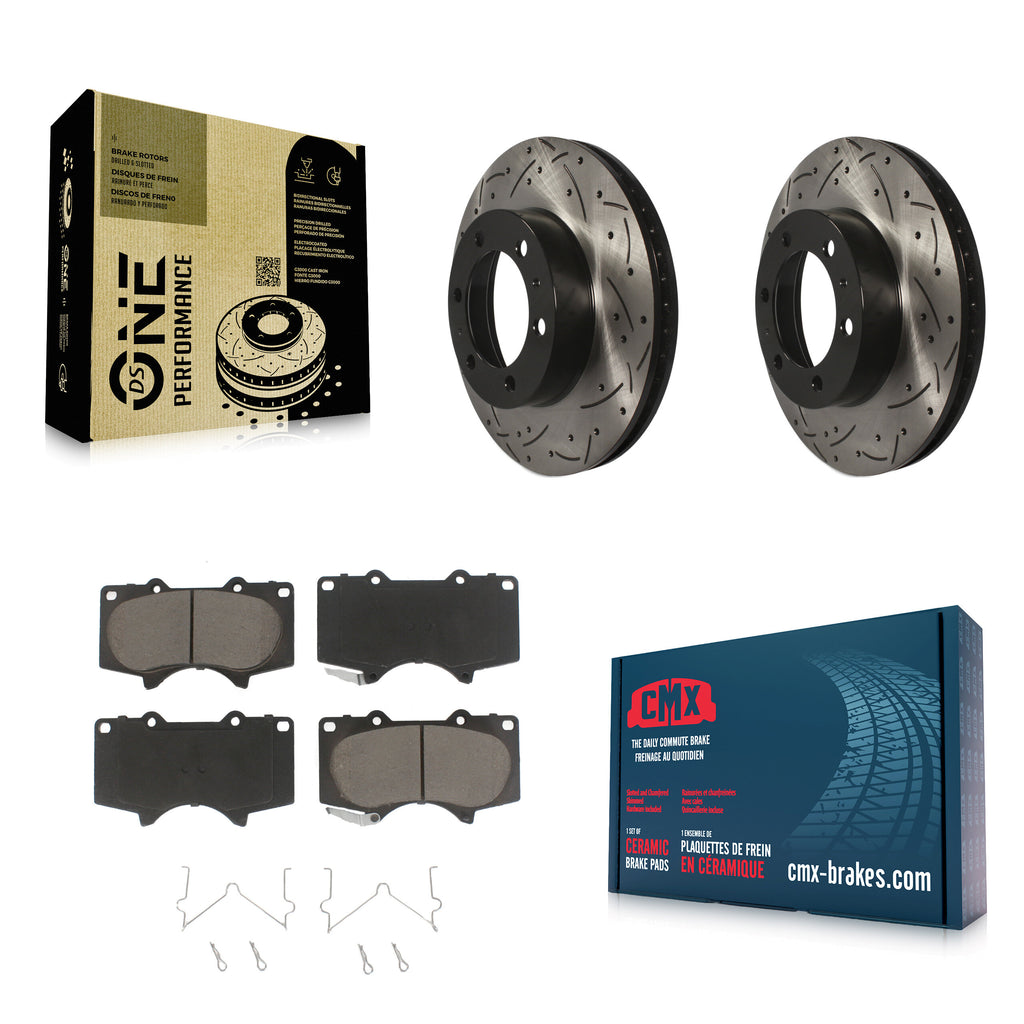 Front Drilled Slot Disc Brake Rotor Ceramic Pad Kit For Toyota Tacoma 4Runner FJ