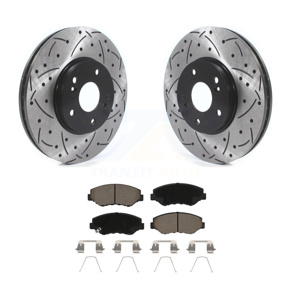 Front Coated Drill Slot Disc Brake Rotors Ceramic Pad Kit For Honda Pilot Accord