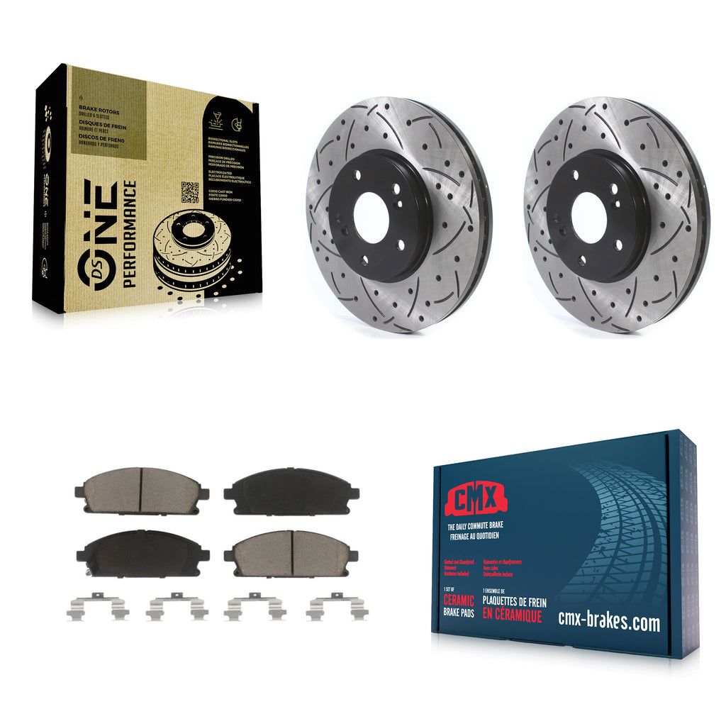 [Front] 2003-2006 Acura MDX Performance Drilled & Slotted Brake Rotor & Ceramic Pads Kit For Max Braking