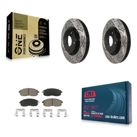 [Front] 2007-2012 Nissan Sentra SE-R Performance Drilled & Slotted Brake Rotor & Ceramic Pads Kit For Max Braking