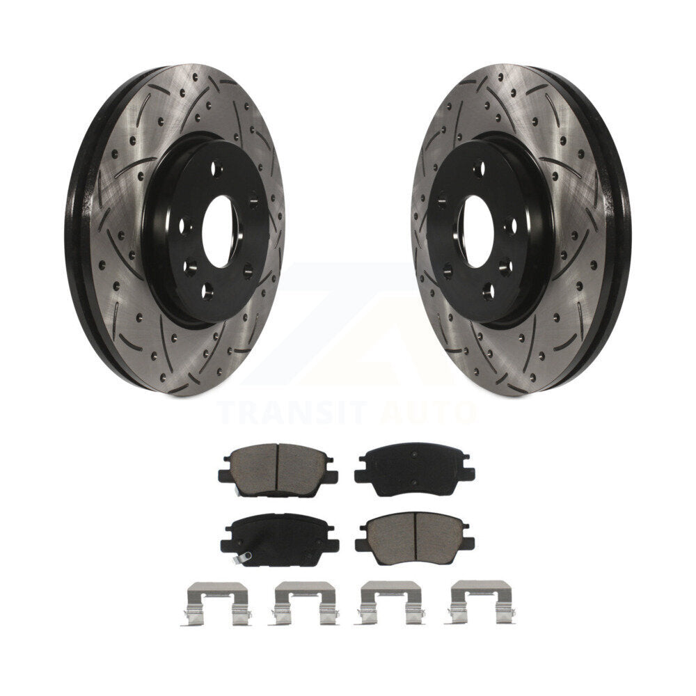 Front Drilled Slot Brake Rotors Ceramic Pad Kit For Chevrolet Cruze Volt Bolt EV