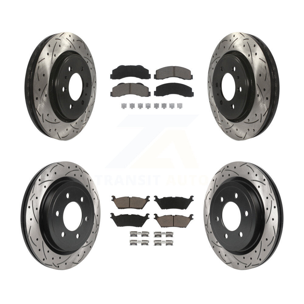 Front Rear Drill Slot Disc Brake Rotor Ceramic Pad Kit For Ford F-150 Expedition