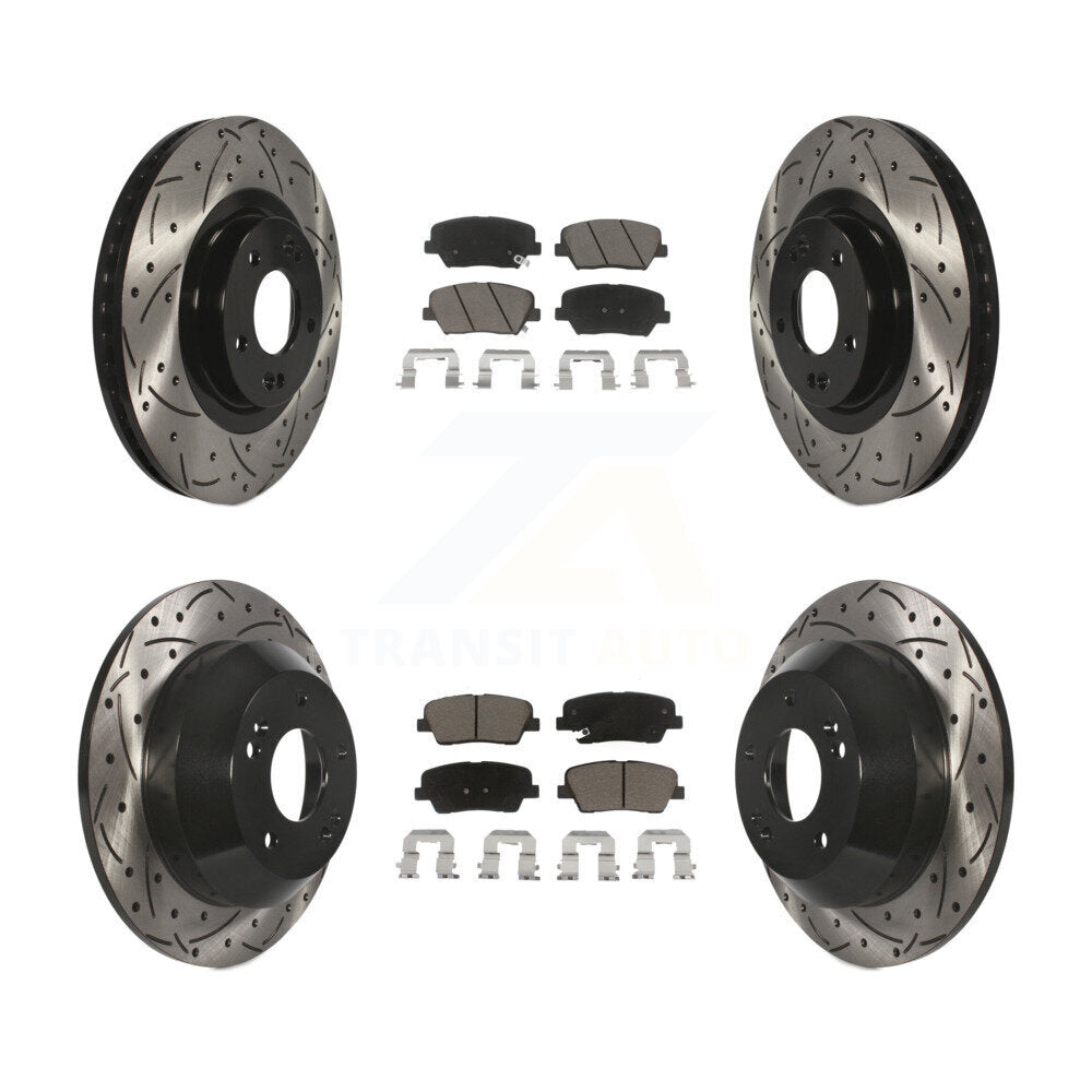 Front Rear Drill Slot Brake Rotor Ceramic Pad Kit For Hyundai Santa Fe Sport Kia