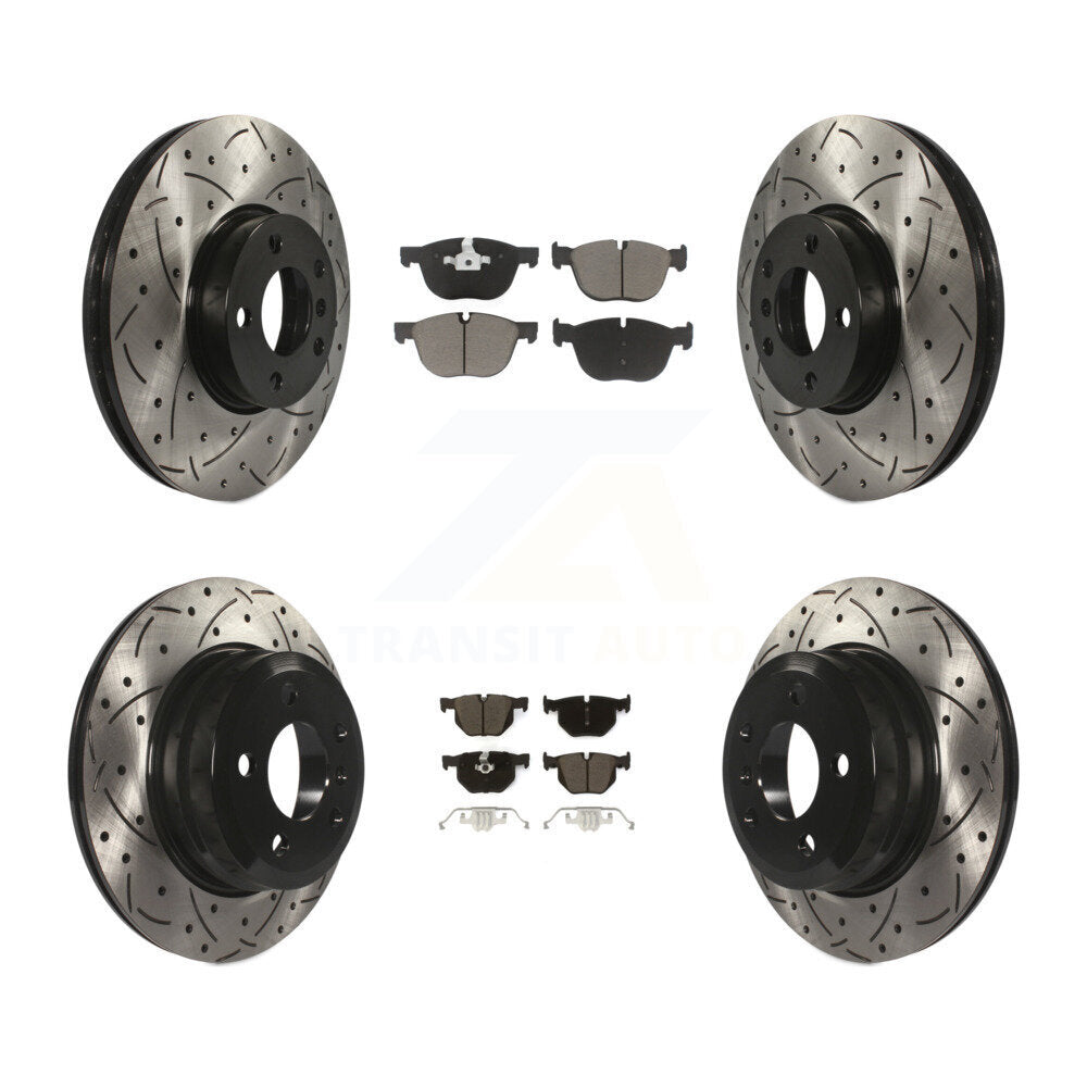 Front Rear Coated Drilled Slotted Disc Brake Rotor Ceramic Pad Kit For BMW X5 X6