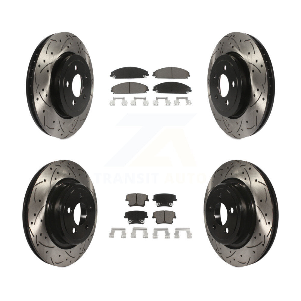 Front Rear Coated Drill Slot Disc Brake Rotors Ceramic Pad Kit For Dodge Charger