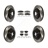 Front Rear Coated Drill Slot Disc Brake Rotors Ceramic Pad Kit For Dodge Charger