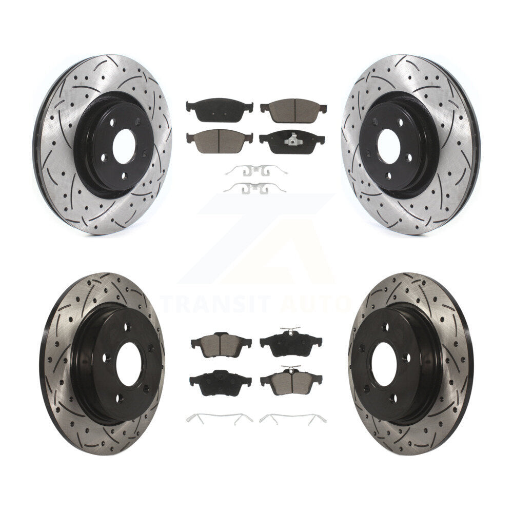 Front Rear Coated Drill Slot Disc Brake Rotors Ceramic Pad Kit For Ford Focus ST