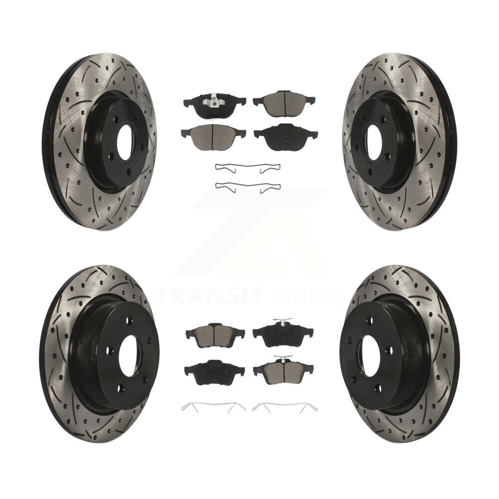 Front Rear Drill Slot Disc Brake Rotors Ceramic Pad Kit For Ford Transit Connect